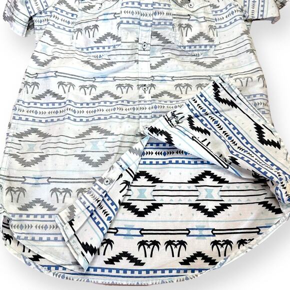 FREE PLANET SouthWestern Button Up Shirt Aztec Hippie Y2K Skate Beach Kidcore - Picture 6 of 10